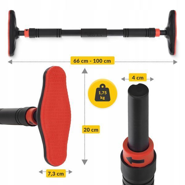 Турнік розсувний 4FIZJO ULTRA 66-100 см Black/Red (P-5905973400336) P-5905973400336 фото