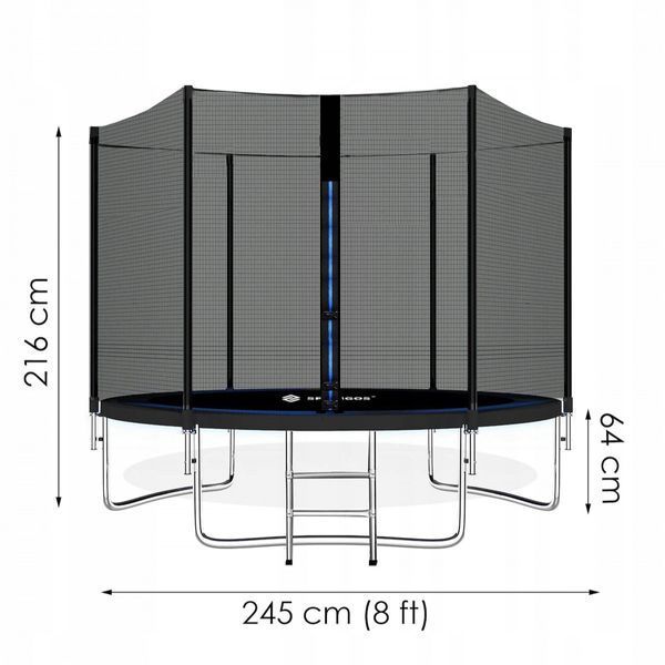 Батут із зовнішньою сіткою Springos 8FT 245 см TP0001 Black TP0001 фото