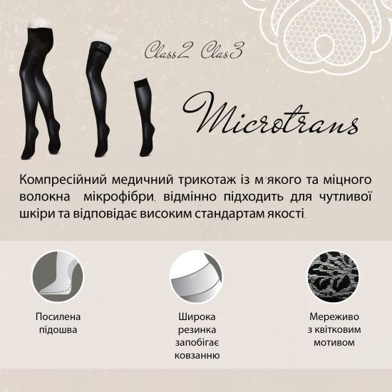 Гольфи компресійні медичні 2 клас з відкритим носком (бежевий) Microtrans Мікрофібра 825R-BI фото