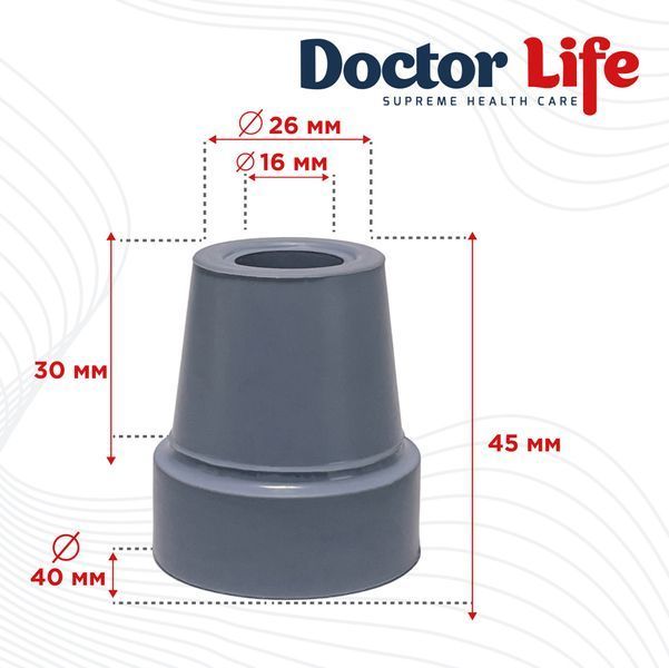 Гумовий наконечник для палиць Doctor Life 10037/2/GR 16 мм, сірий 10037/2/GR фото