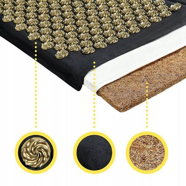 Килимок акупунктурний з подушкою 4FIZJO Eco Mat Аплікатор Кузнєцова Black/Gold (P-5907739311566) 4FJ0179 фото