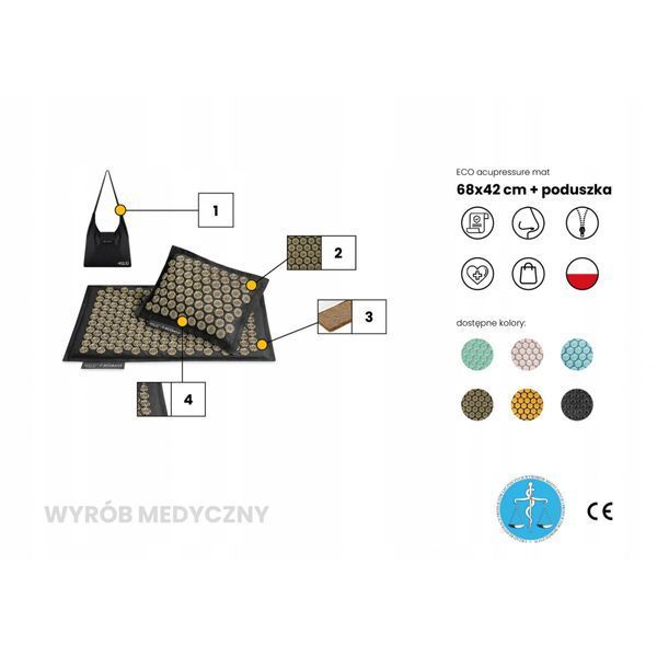 Килимок акупунктурний з подушкою 4FIZJO Eco Mat Аплікатор Кузнєцова Black/Gold (P-5907739311566) 4FJ0179 фото