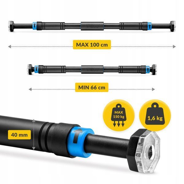 Турнік розсувний 4FIZJO Basic 61.5-100 см Black/Blue (P-5905973402705) P-5907739314758 фото