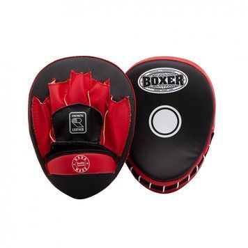 Лапи боксерські гнуті Boxer (кожвініл 1мм, нап. &ndash; пенопоролон) чорно-червоні 2011-01R фото