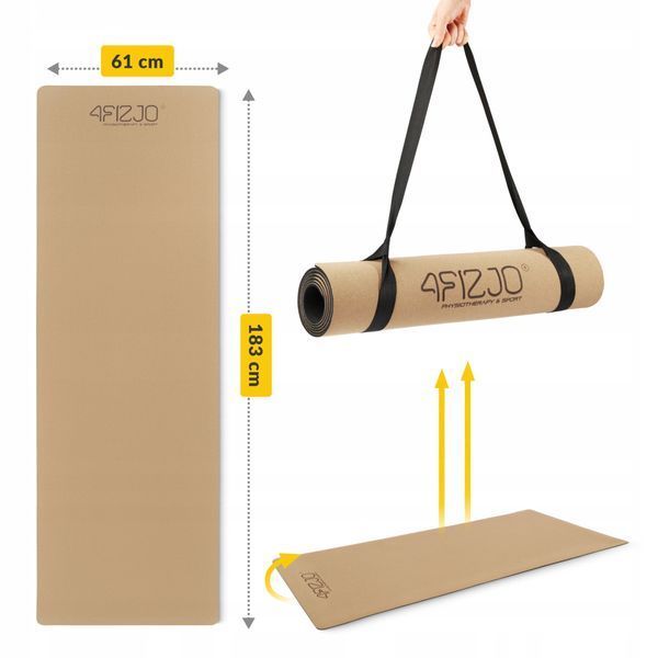 Килимок (мат) спортивний 4FIZJO Cork 183 x 61 x 0.4 см для йоги та фітнесу (P-5907739319562) P-5907739319562 фото
